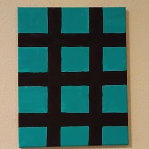 Handpainted Turquoise And Black Abstract Geometric Wall Decor 11x14"